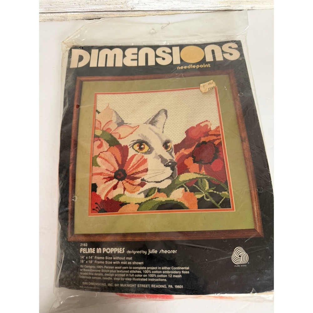 DIMENSIONS Vintage Cross Stitch Kit Felines in Poppies Nest 14x 14 Julie Shearer